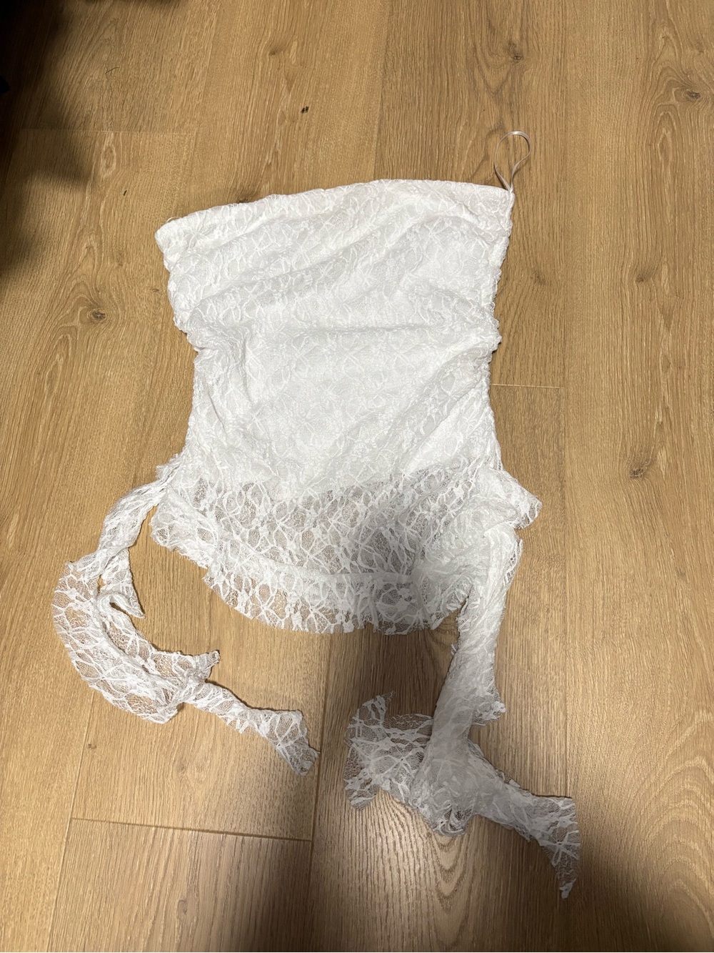 Sheer Lace Strapless White Bustier with Tie Details